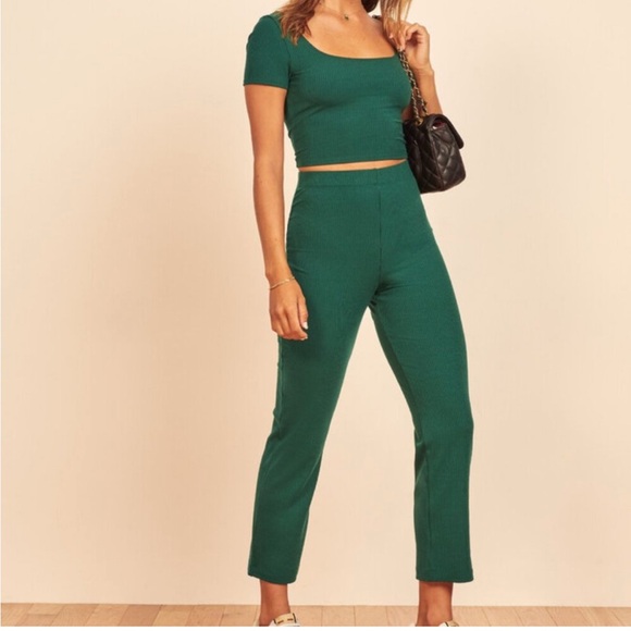 Reformation Marion Green Pants & Crop Top Set